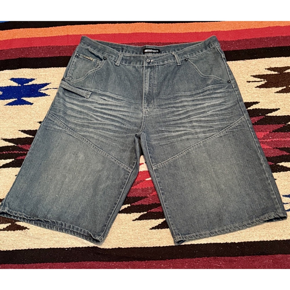 VTG Ecko Unltd  Y2k Super Baggie Blue SkateCore Jean Shorts Mens 38x14
